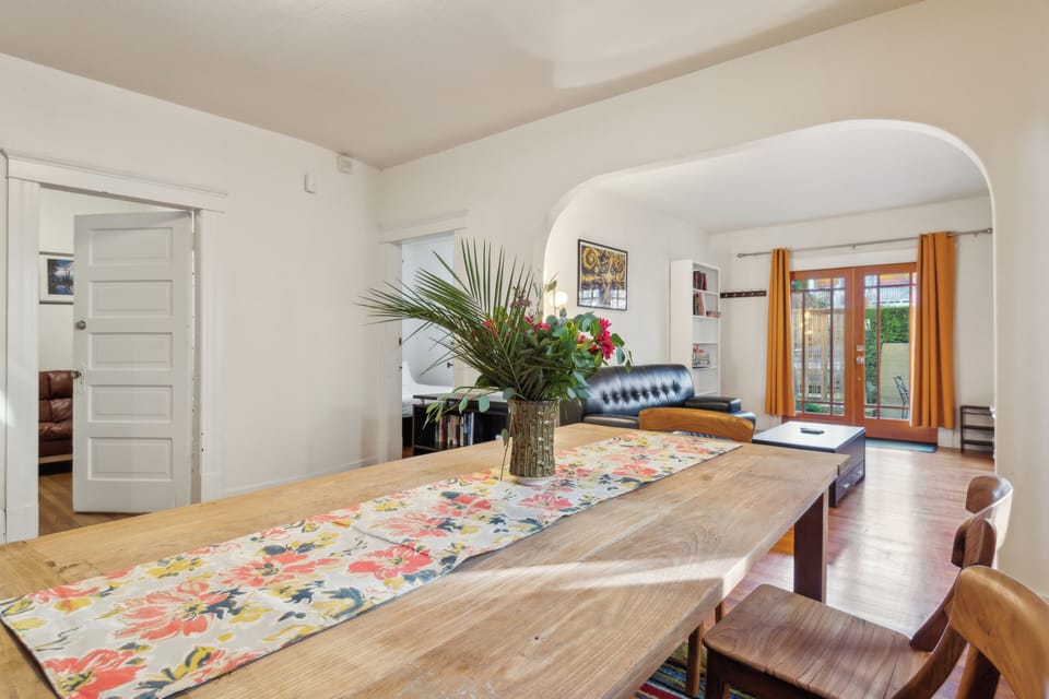 View of the dining room looking towards the living room and front door.