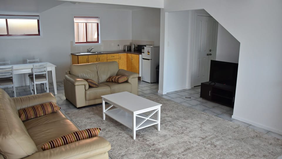 Downstairs living and kitchenet.