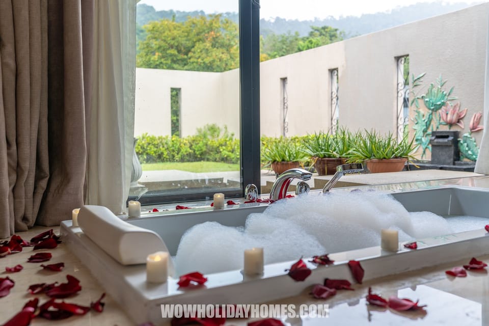 Master Bathroom with Bathtub and Garden View
