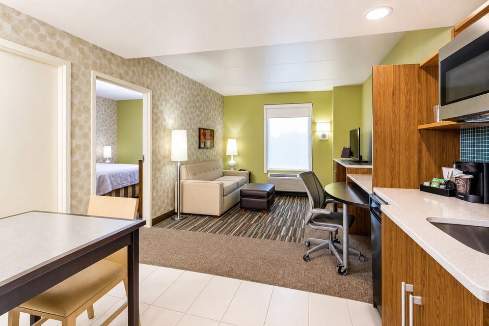 Cook, work, and relax in this airy open-plan suite.