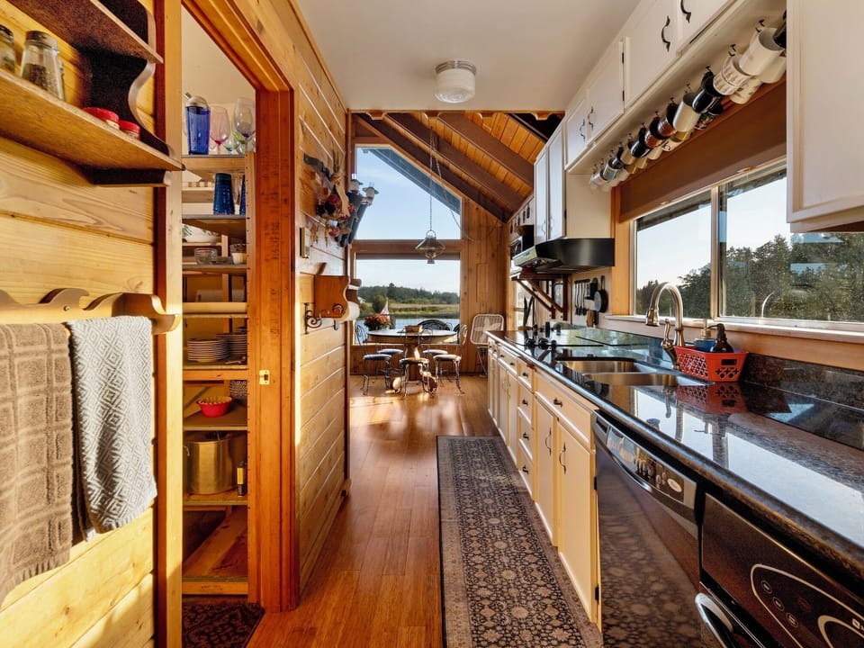 From kitchen looking down to living area