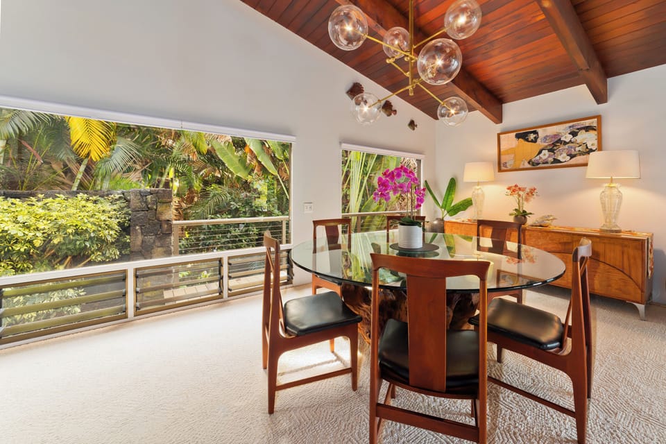 Formal dining area for a more elegant dinner experience Formal dining area when you feel like a more elegant dinner experience, and yet with the beautiful tropical foliage you will feel like you are in a jungle.