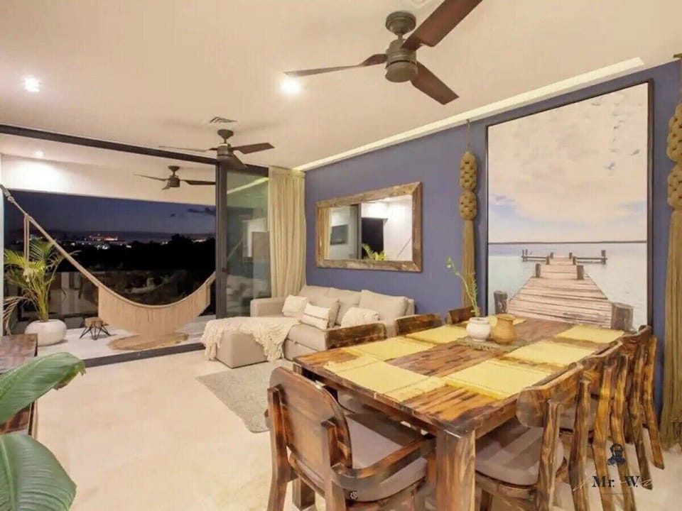 Enjoy the view from the hammock in the living area.