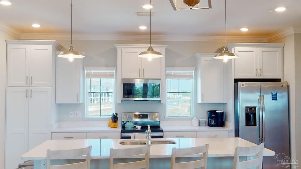 Fully stocked kitchen.