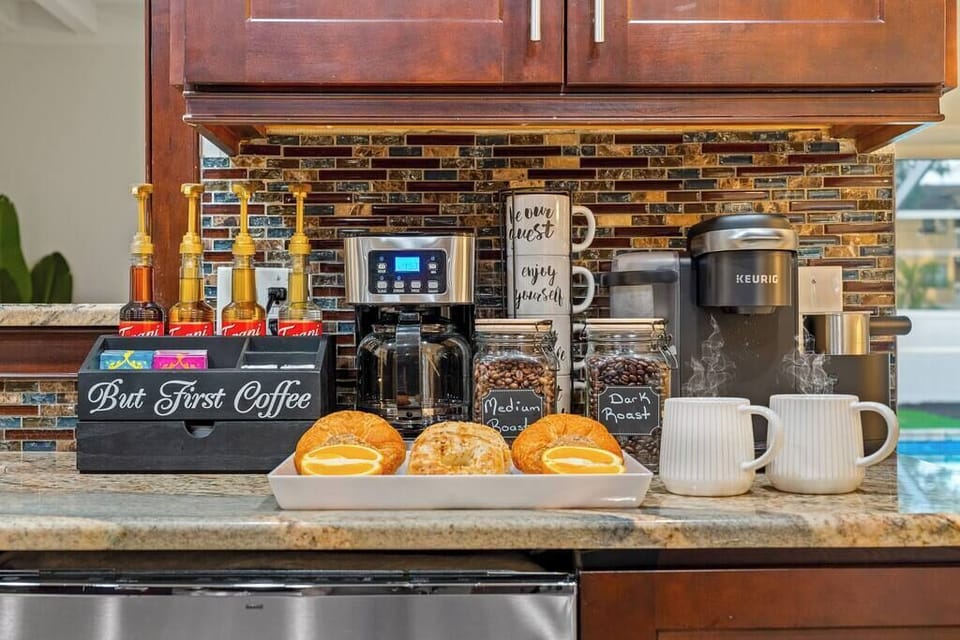 Fully stocked kitchen with coffee bar and all the fixings.