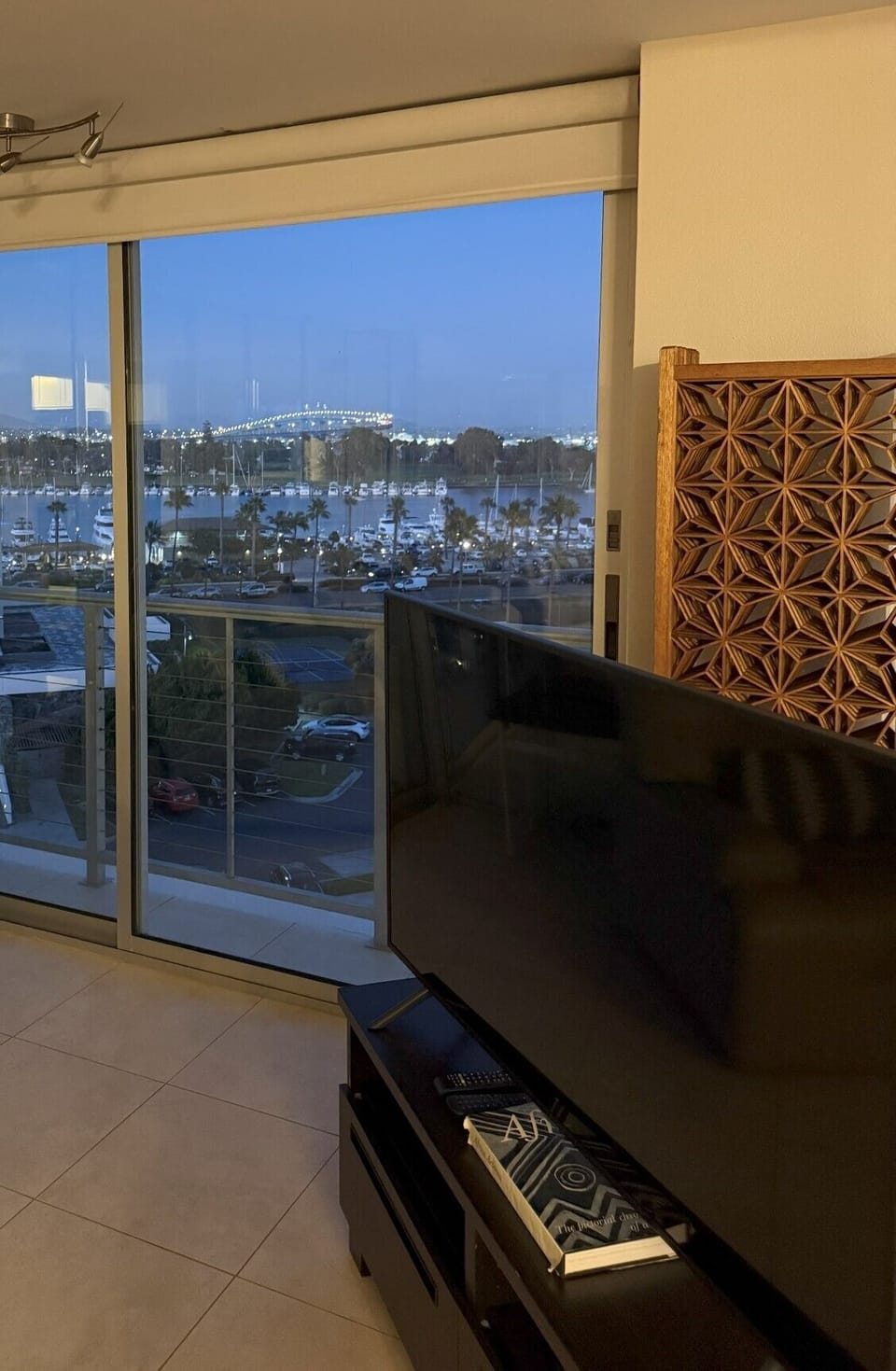 TV and bay view - night
