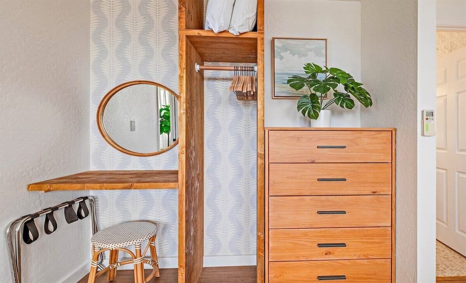 Plenty of space to unpack and organize with our open closet and dresser. Feel right at home!