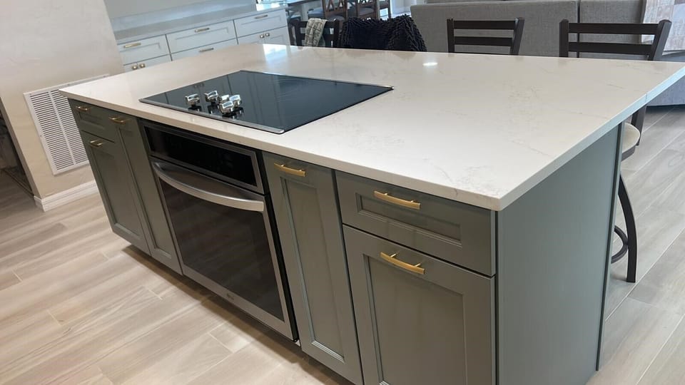 Kitchen island for extra seating and prep area.