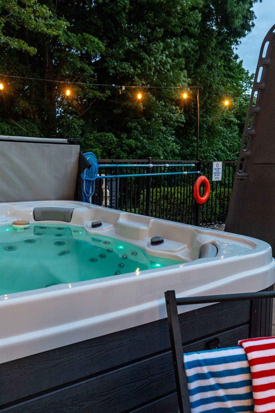 Relax and watch the stars in the 7 person hot tub after a day on the lake. Open all winter!!! You’ll be next to the pool, so you can still hangout with the group too if you want!