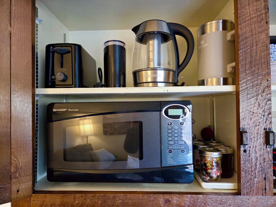 Toaster, french press, hot water kettle, coffee grinder...