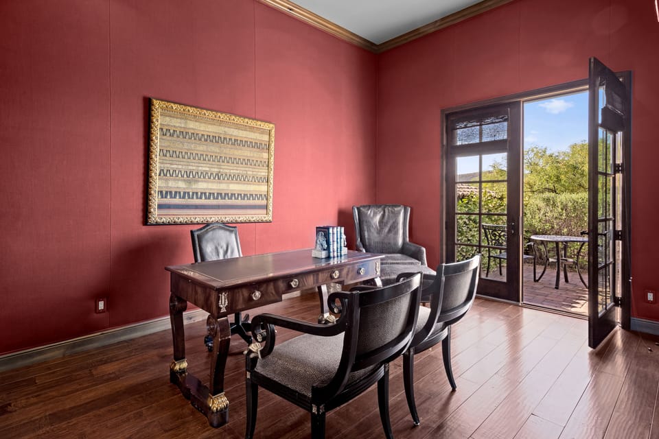 Private office has printer, scanner & 50" Sony TV.  French doors open onto patio