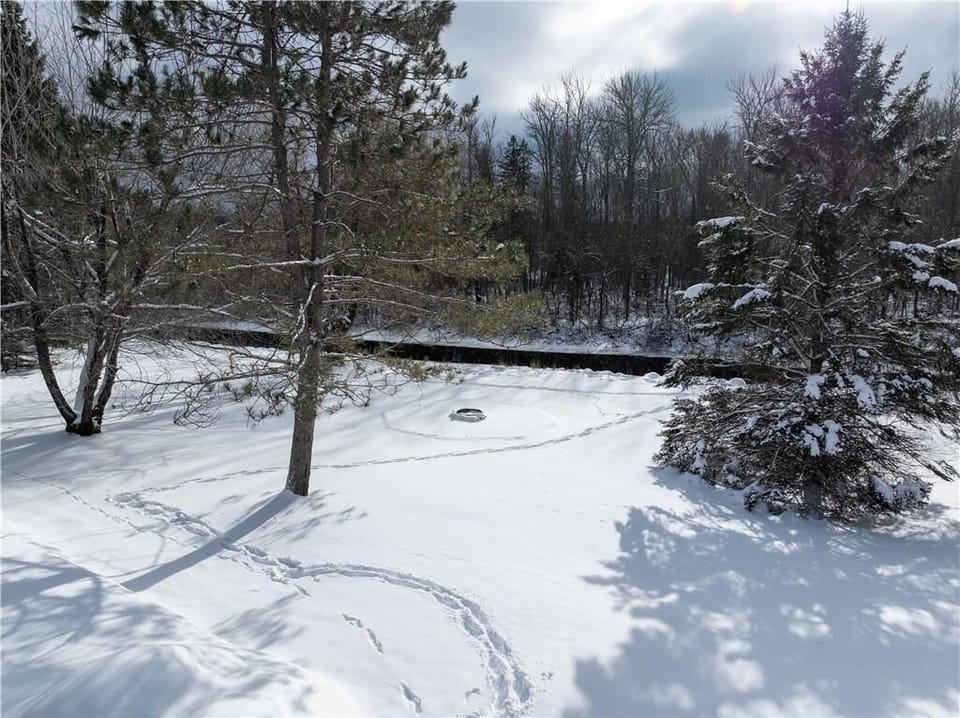 Winter wonderland with the North Fork of the Chippewa River flowing by.