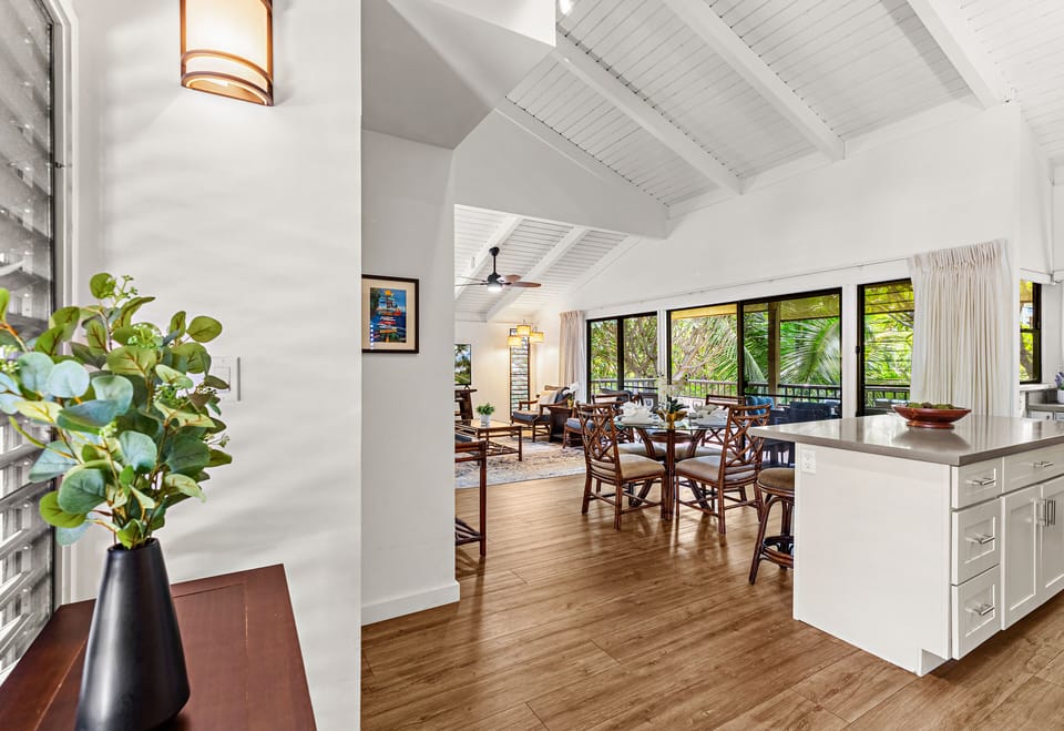 Vaulted ceilings enhance the space
