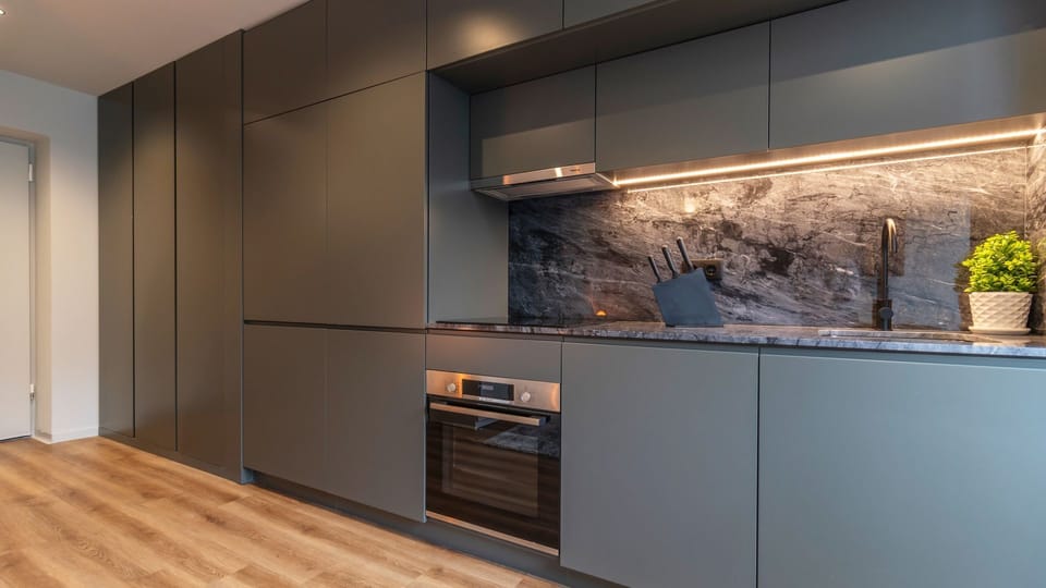 Our kitchenette is equipped with high-tech appliances like a stove, oven, coffee machine, kettle, and others #functional #fantastic