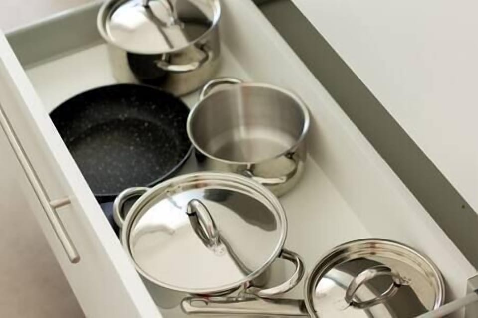All the pots and pans you need to cook yourself a delicious meal in your own large private kitchen