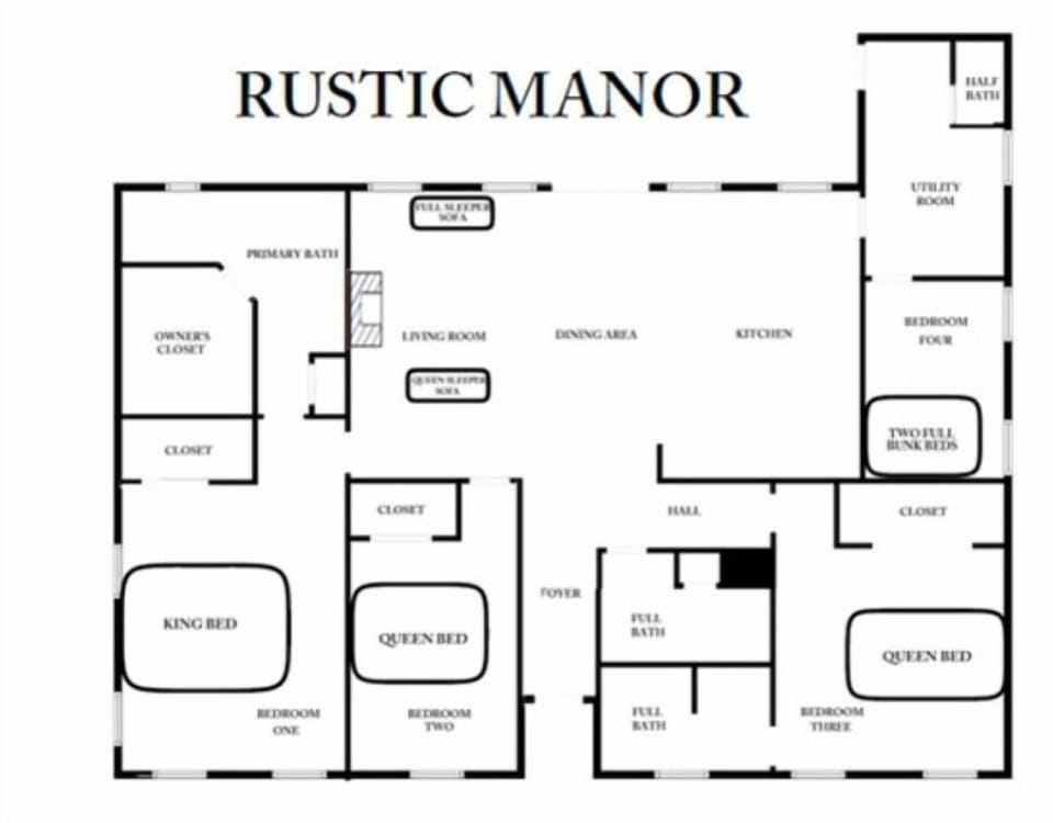 Rustic Manor's Floorplan and Sleeping Accommodations
