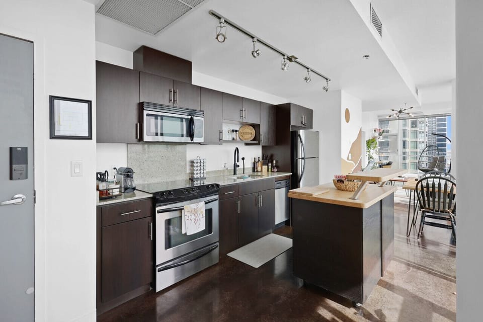 Fully stocked kitchen if you enjoy cooking.