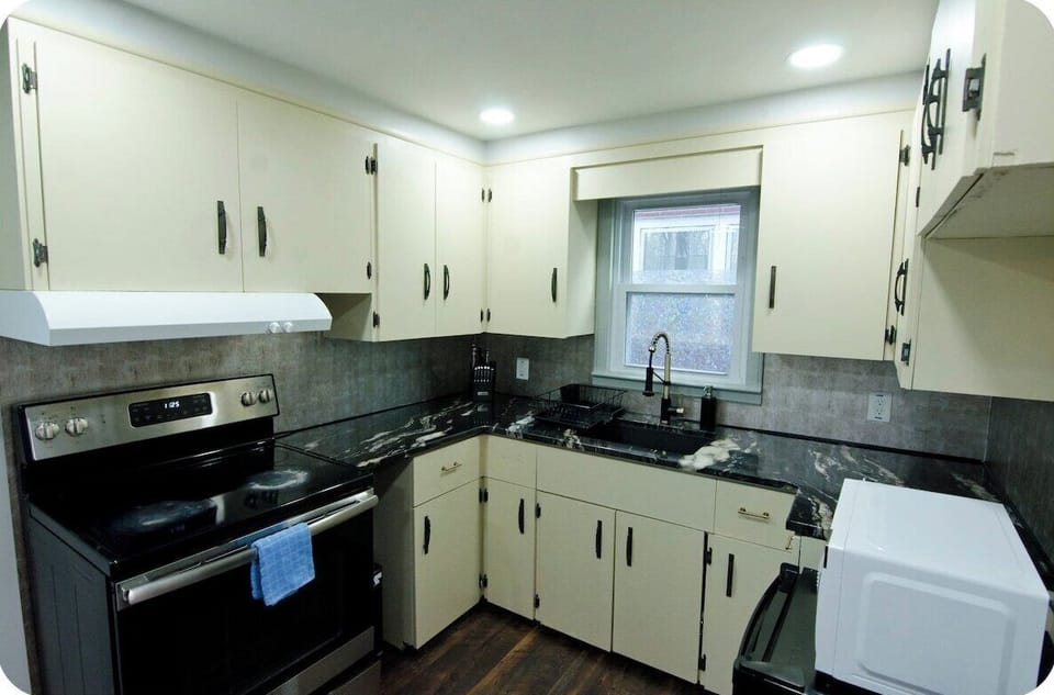 Kitchen with generous counter space for multiple people to work at the same time.
