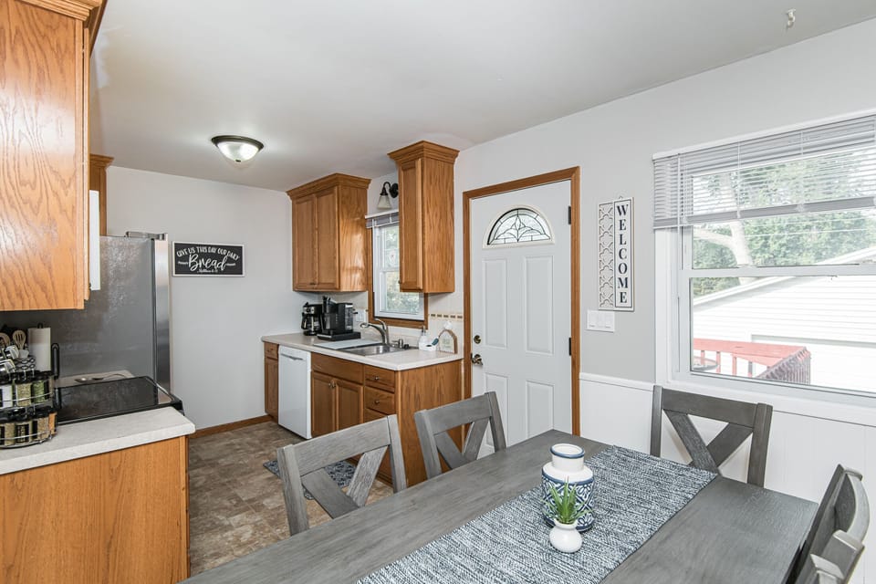 A full kitchen with everything needed to cook meals at home. 