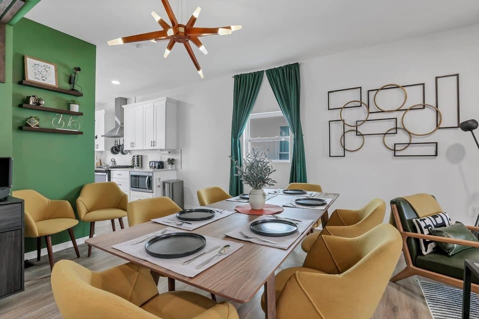 Gather around the welcoming dining table that comfortably seats eight and savor a delicious meal with loved ones. The perfect spot to share stories, laughter, and create lasting memories.