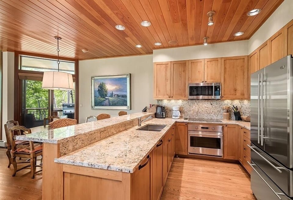 Indoors, Kitchen, Hardwood, Stained Wood, Microwave