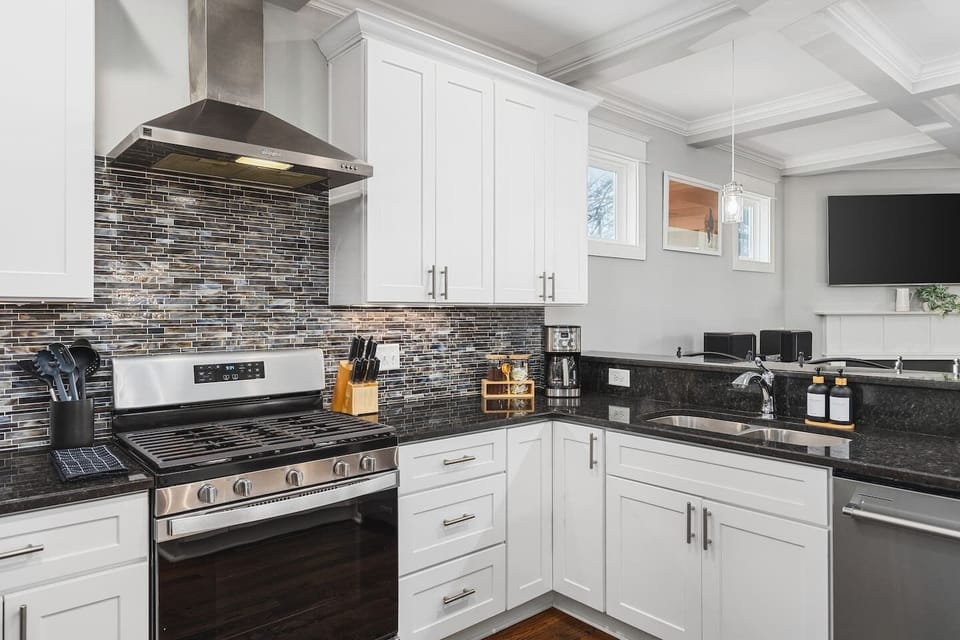 Our kitchen has all the utensils and appliances you might need to cook a nice meal during your stay.