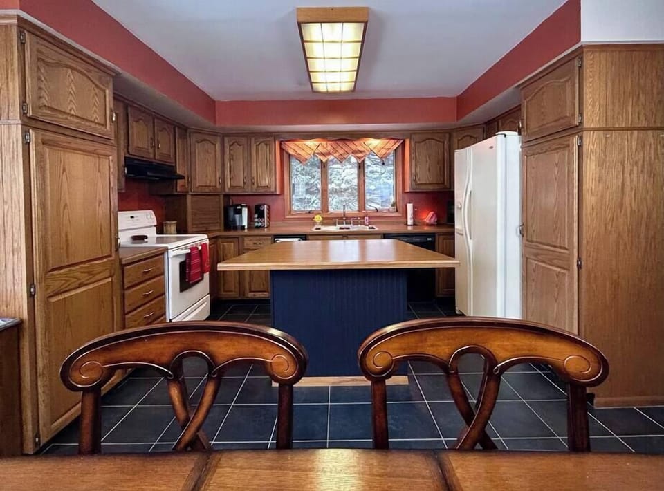 Dining room and kitchen.