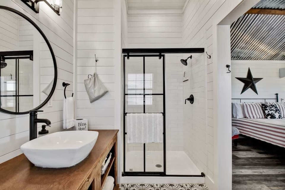 Walk in shower.