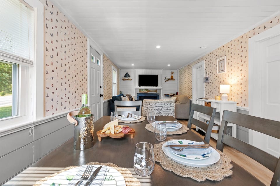 Dining for six, plus a view of the TV—perfect for casual meals and movie nights!