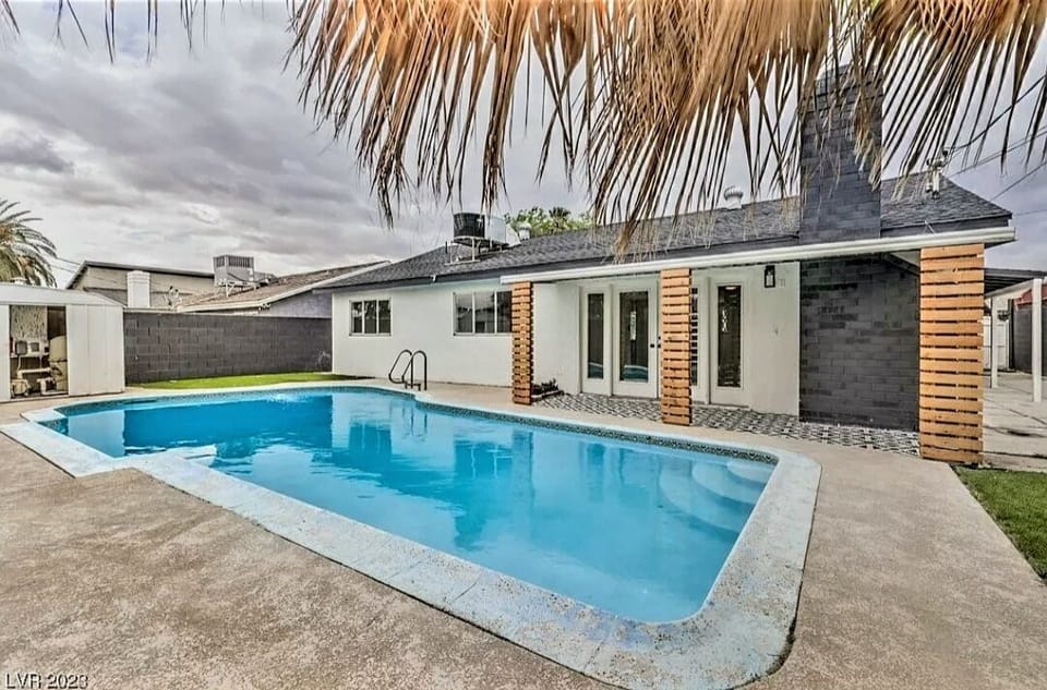 The pool is not heated. Depth 3, 5 & 8 ft. 