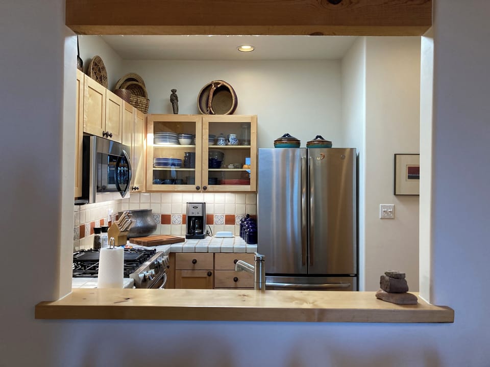 View from dining area into kitchen