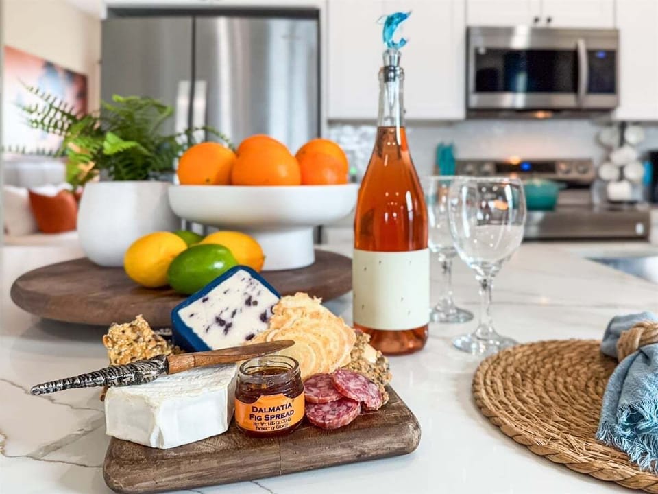 The island provides extra space for getting organized with snacks and drinks.