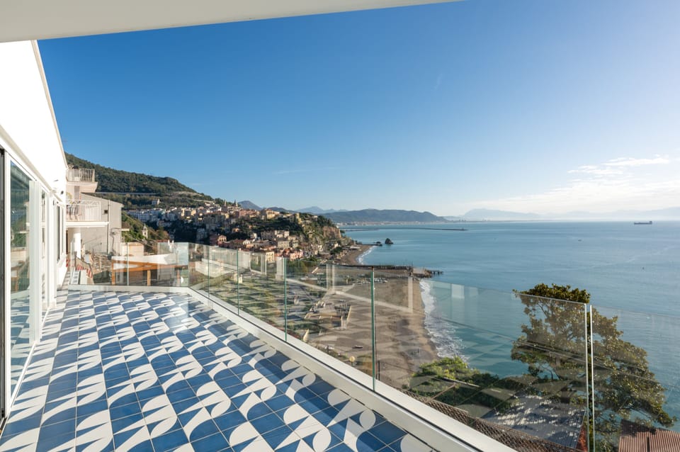 Panoramic terrace with sea view on the beaches and village of the Amalfi Coast