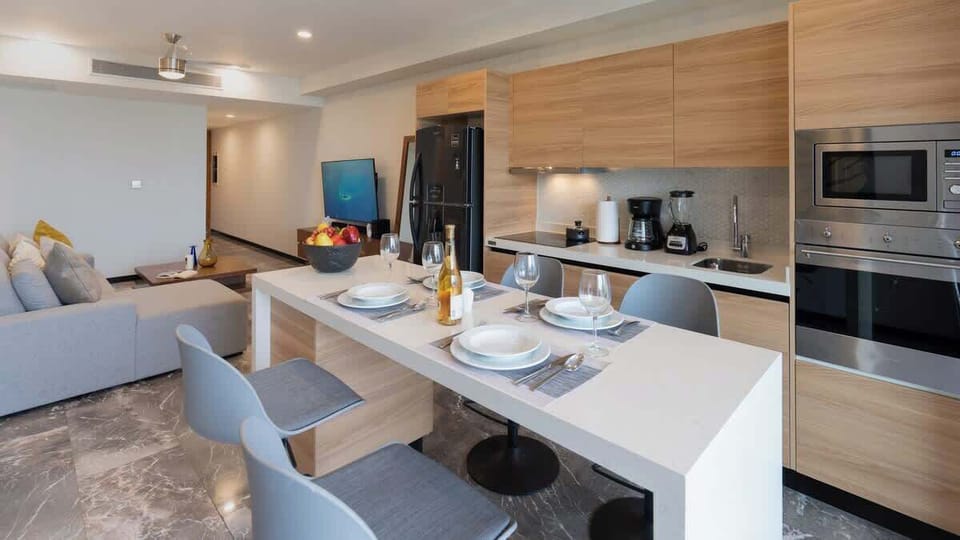 Dining table perfect for enjoying meals together after the beach.