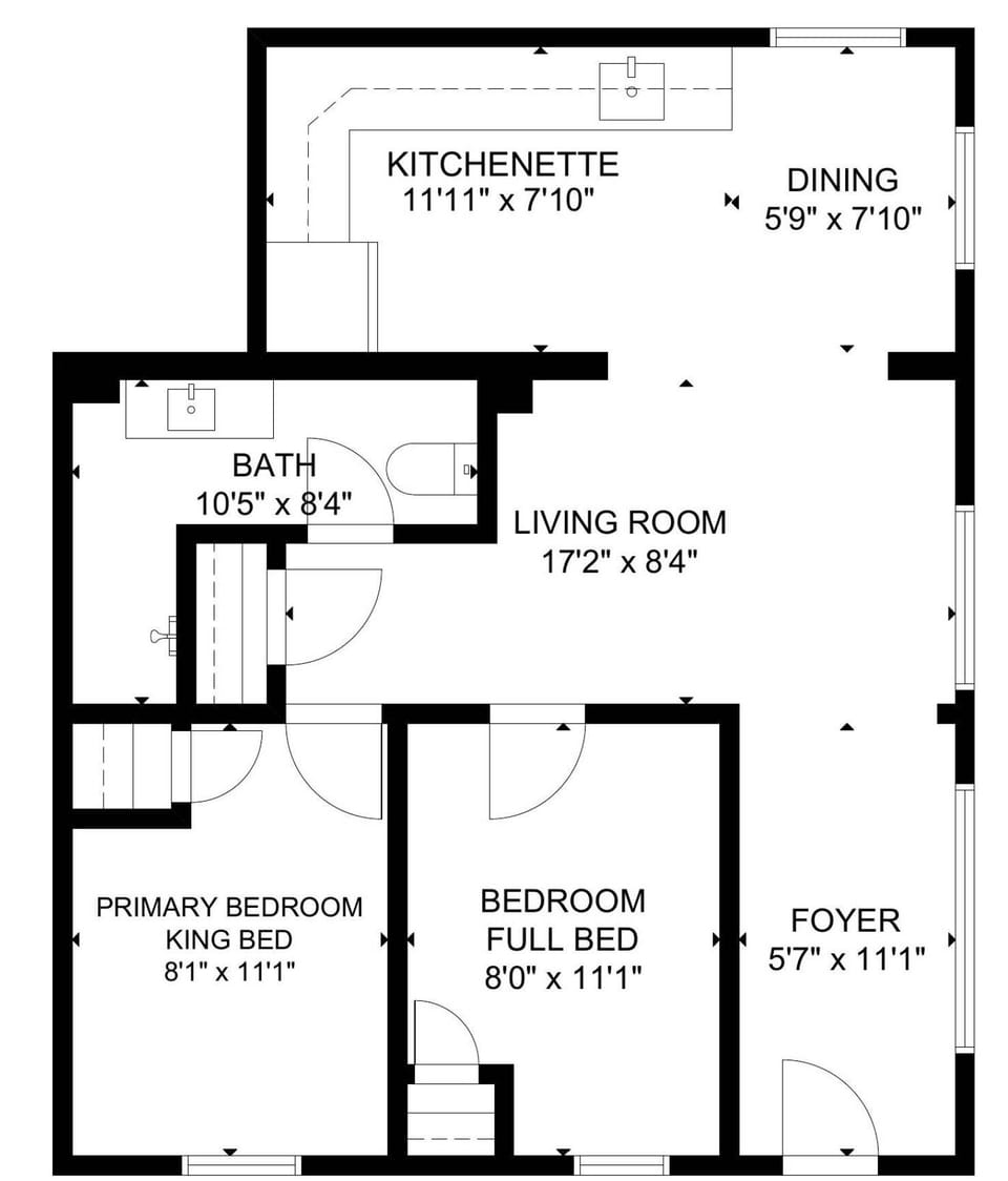 A detailed floor plan of Inn at Rockaway Beach Unit 5.
