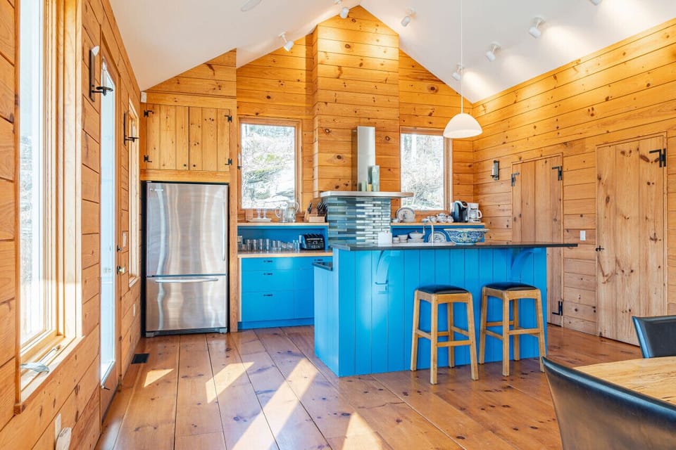 Kitchen view with lots of lighting