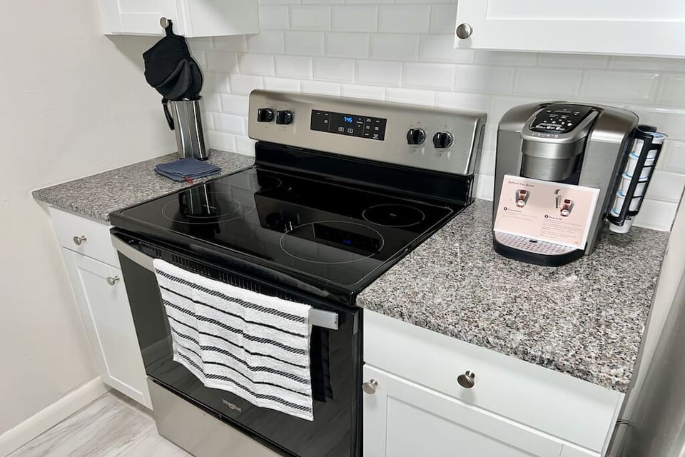 Fully equipped kitchen with everything you need to cook a home cooked meal.