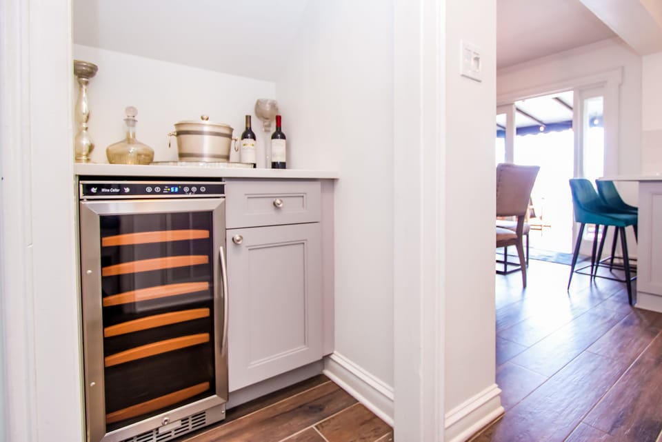 Wine & beverage refrigerator ready if you want to stock it for your group.