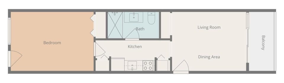 Floor plan of Camelot by the Sea Resort Unit 1505, showing the layout of the oceanfront condo with bedroom, bathroom, kitchen, living area, and private balcony.