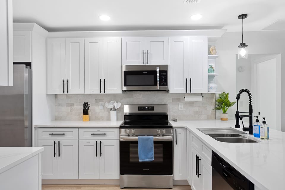 Fully equipped kitchen with stainless steel appliances