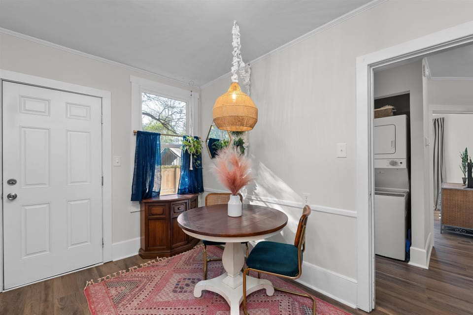 Dining room with view of the backyard seats 2 people 