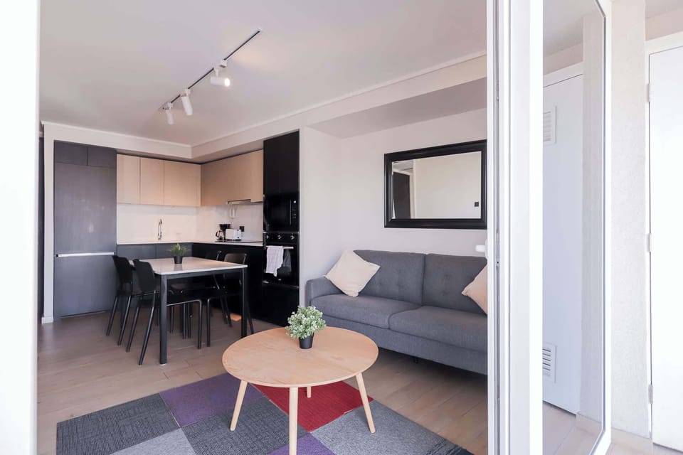 Cozy and modern studio apartment with a stylish kitchen and comfortable living area, perfect for a relaxing stay in Chile.