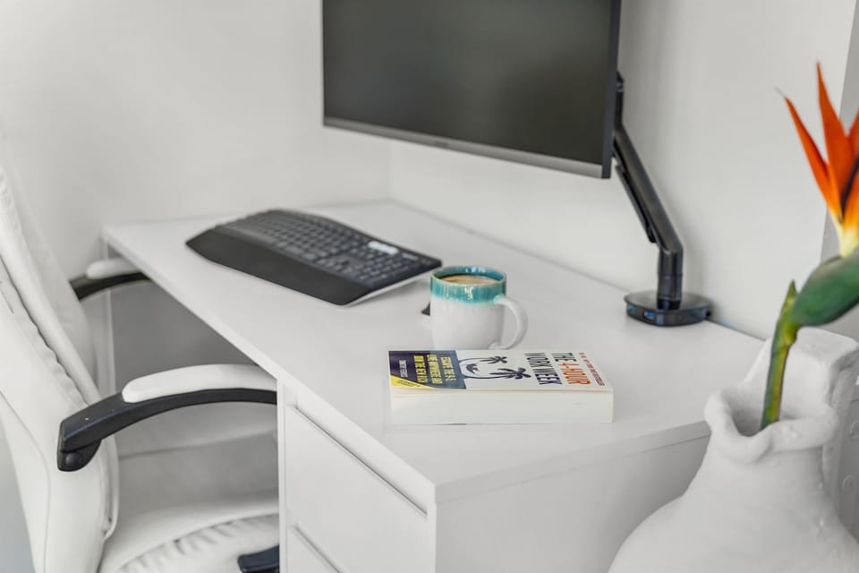 Work from home with the sounds of the ocean .