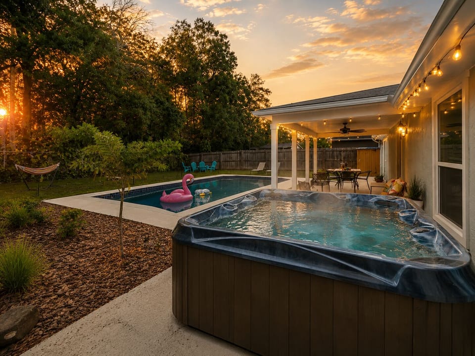 Sink into the jetted hot tub as the Florida sky turns gold at sunset