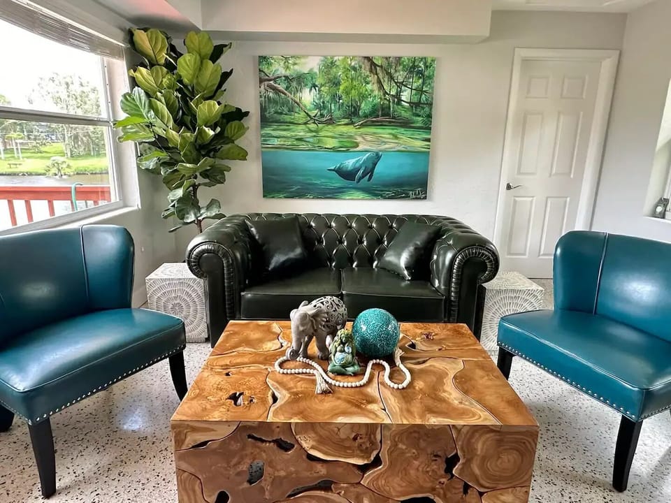 Trendy furnishings and manatee art by Kole Shane Trent.