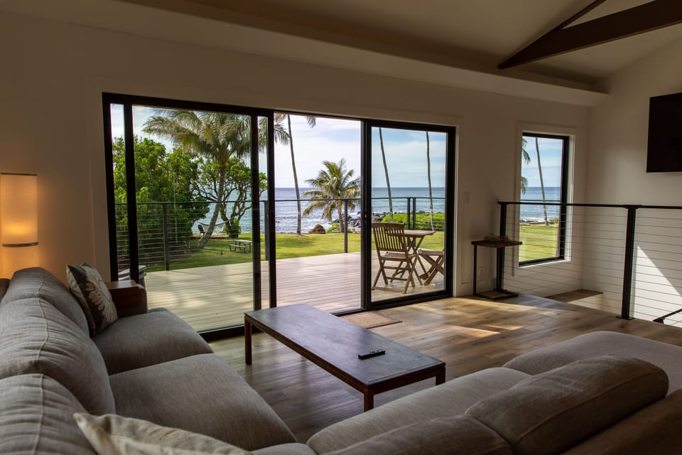 Living Room with ocean views and access to deck