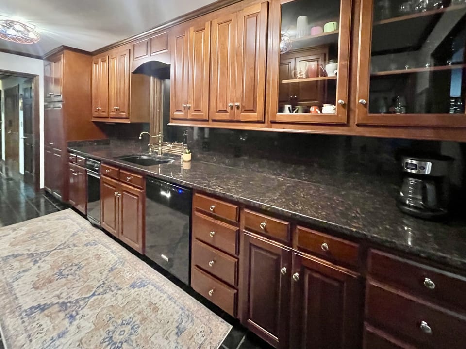 The kitchen is stocked with everything you need to cook and serve group meals.