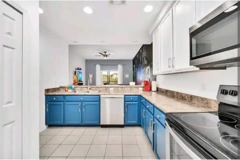 Kitchen over looking living room