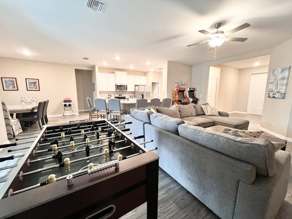 75` TV, arcade games, foosball, board games, books, tennis & pickleball rackets