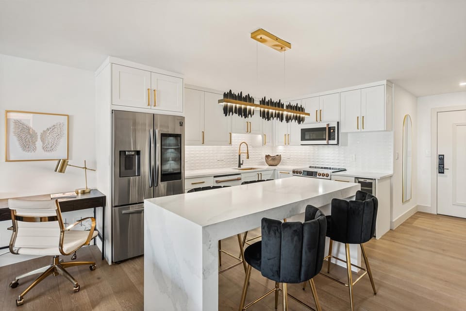 Renovated kitchen with beautiful quartzite countertops